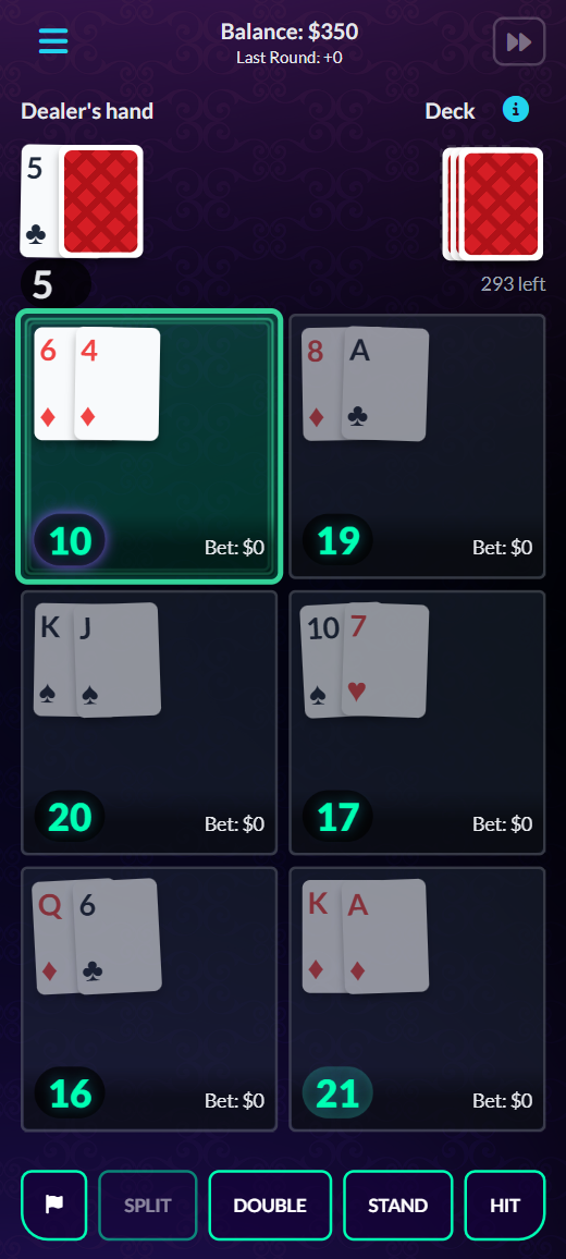 Multi-Hand Blackjack gameplay